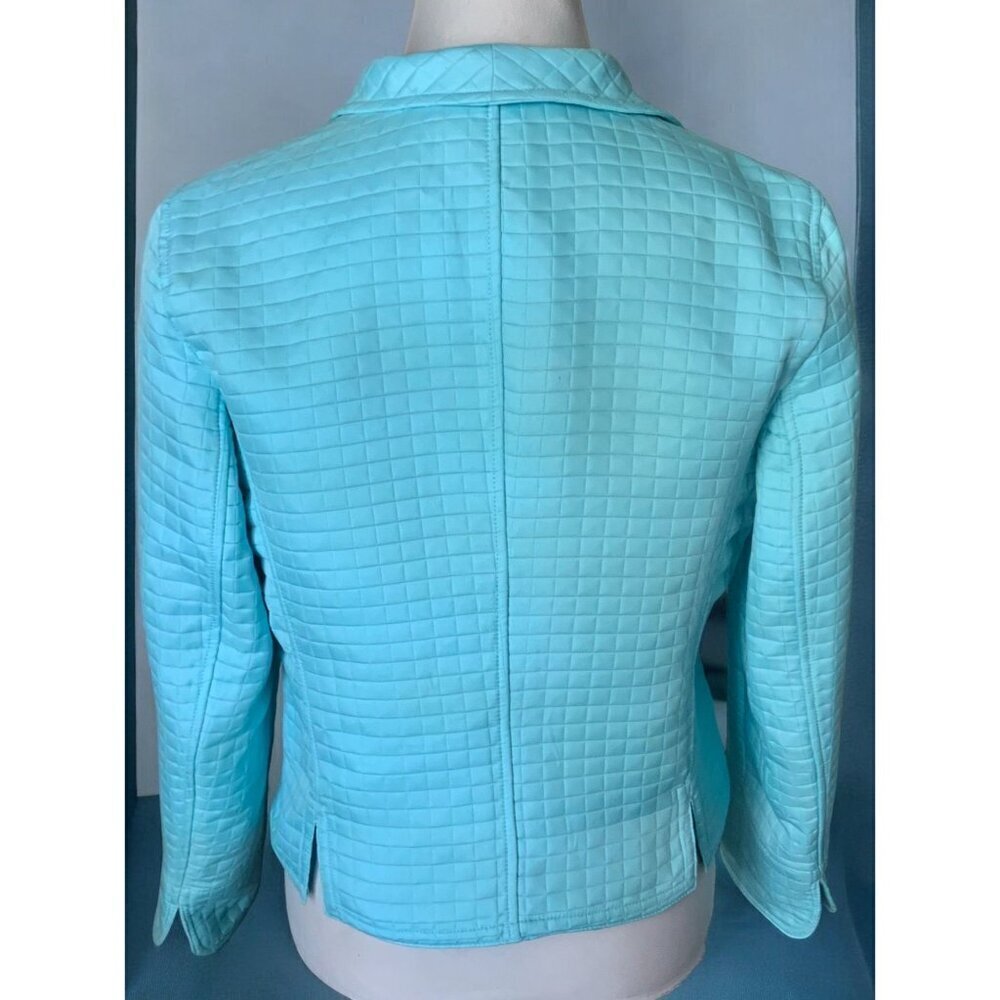 Harvé Benard Womens Petite Long Sleeve Turquoise Quilted Open Front Jacket 8P - Picture 5 of 10
